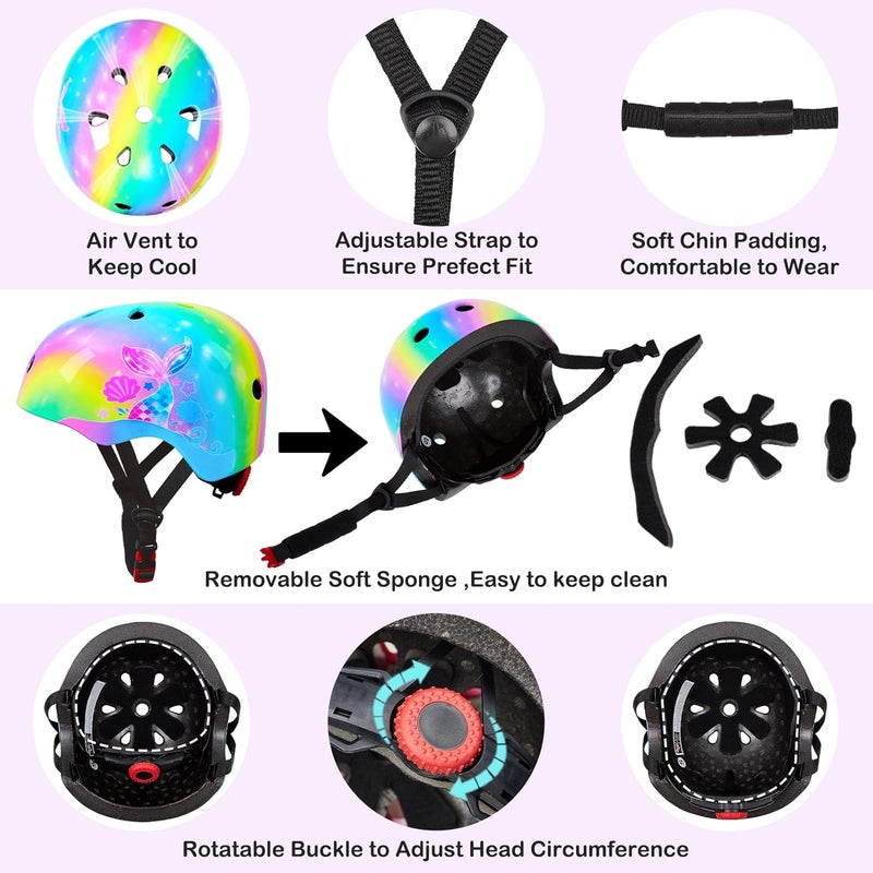 FIODAY Toddler Bike Helmet Kids Helmet Knee Pads and Elbow Pads Set Adjustable Protective Gear Set with DIY Stickers for Girls Age 3-5-8 Years - Image 5